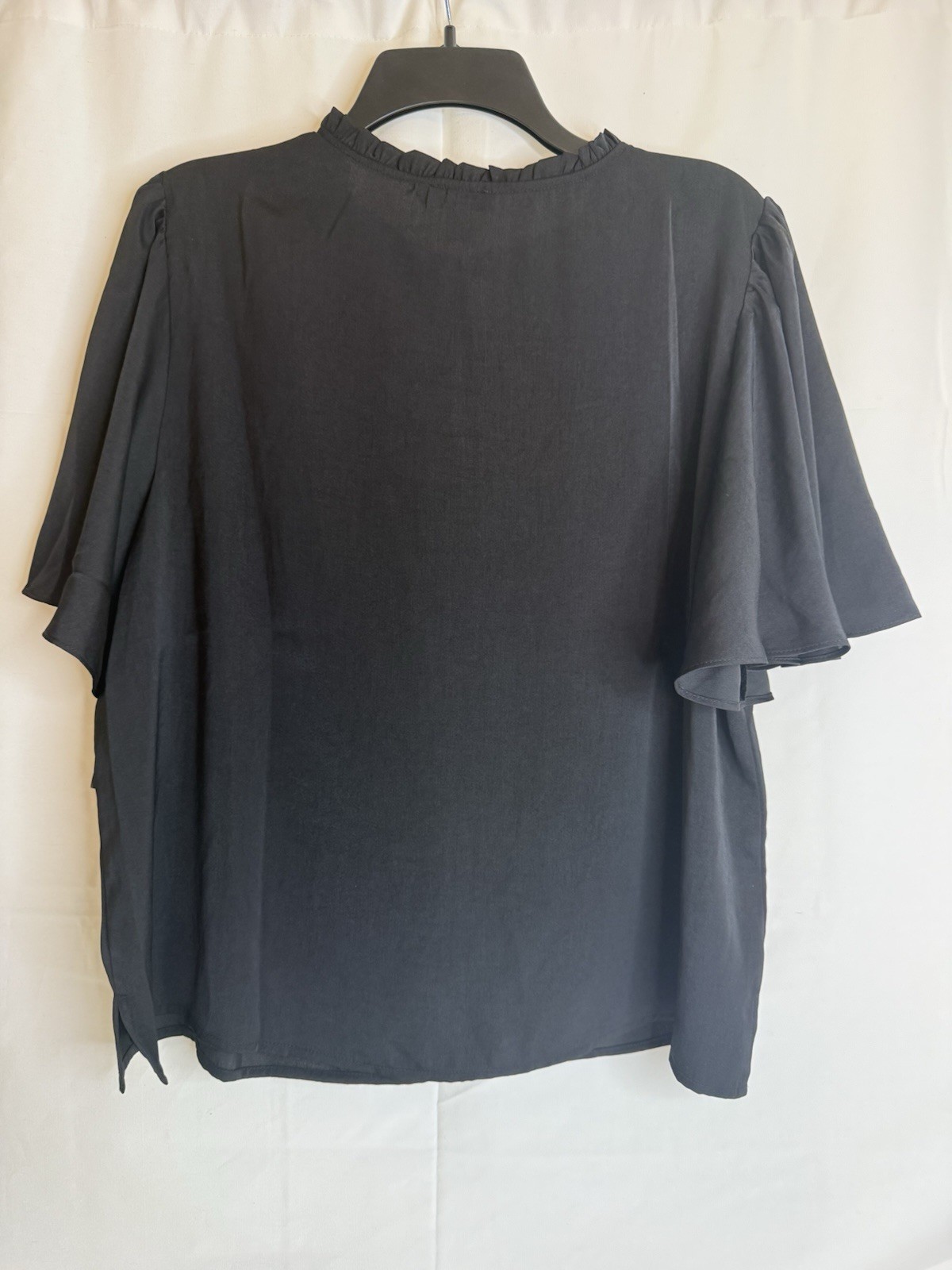 Vince Camuto Black Solid Ruffle Tie-Neck Keyhole Chiffon Blouse Women’s L