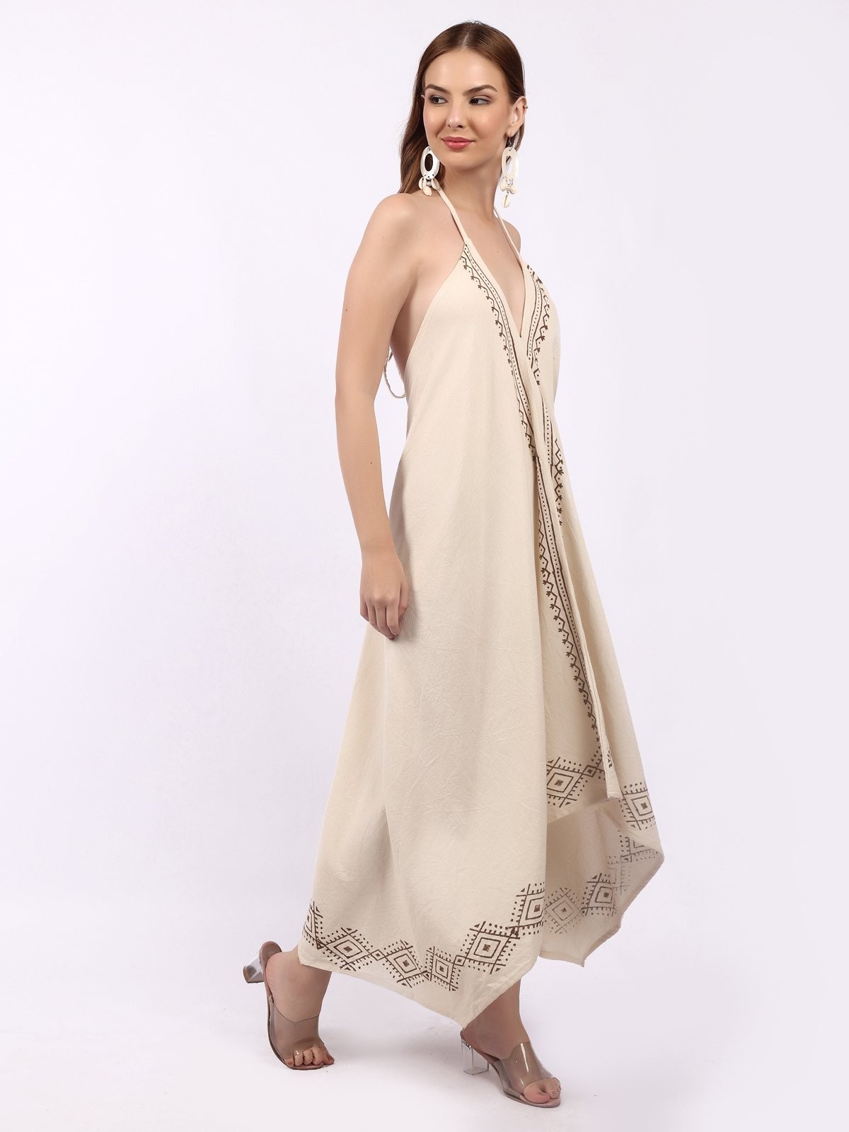 Women’s Backless Block Print Halter Neck jute Cotton Dress Wholesale Mix lot