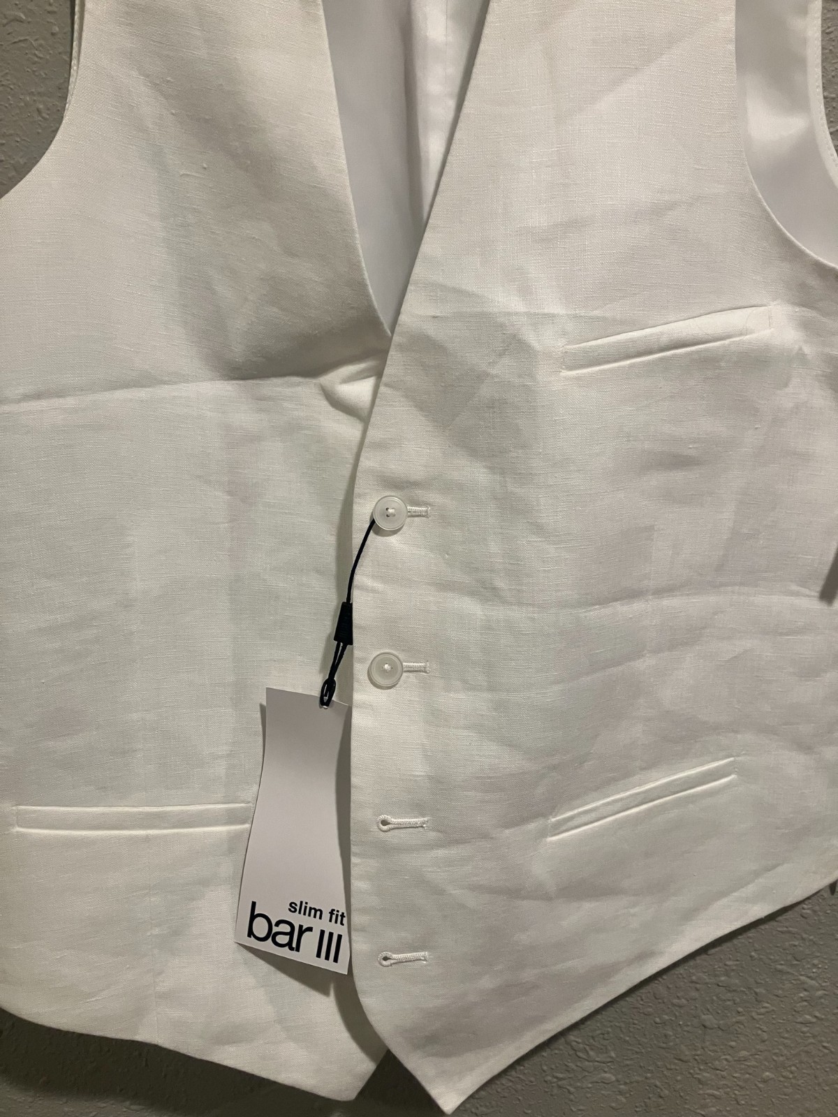 $115 Bar III Men’s Large Slim Fit Linen White Suit Vest Brand New With Tags