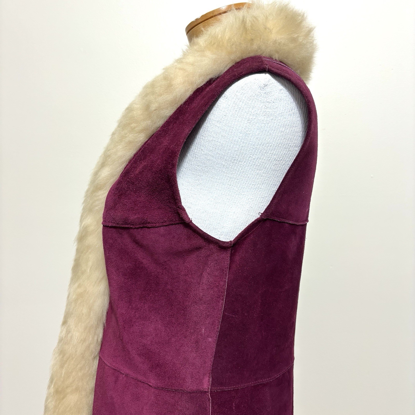 Vtg 60s 70s Penny Lane Burgundy Suede & Lamb Shearling Vest Hippie Afghan Coat S