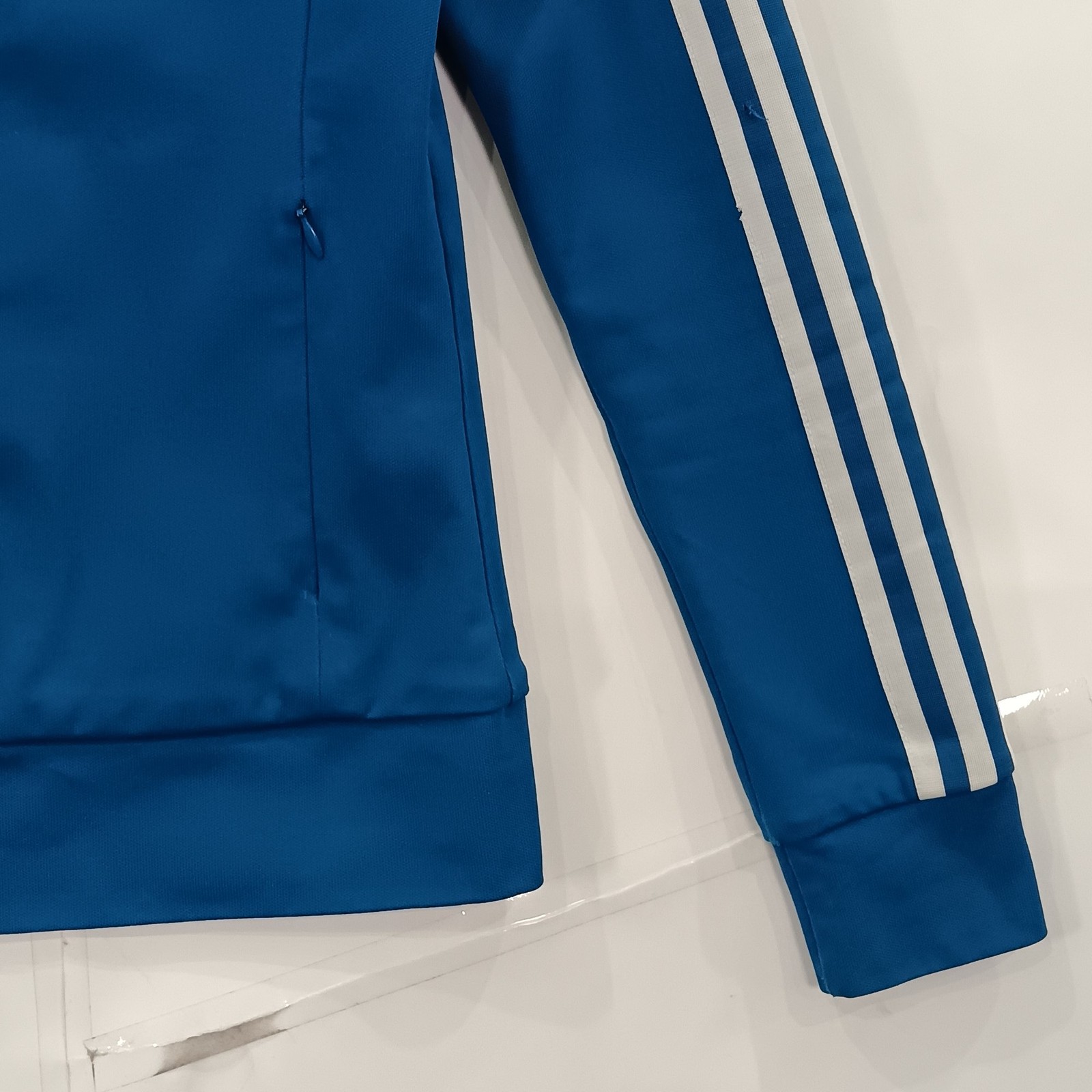 Adidas Track Jacket Women’s Size 32 Blue Trefoil Zip Pockets Stripes Preloved