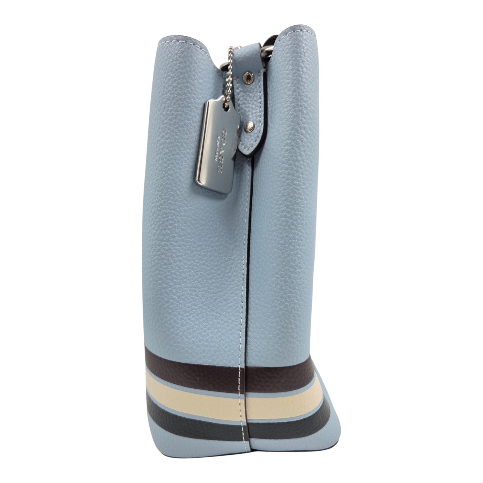 Coach Town Bucket Bag Colorblock Stripe Leather, Blue C4080 8.5 x 8.75 x 4 Inch