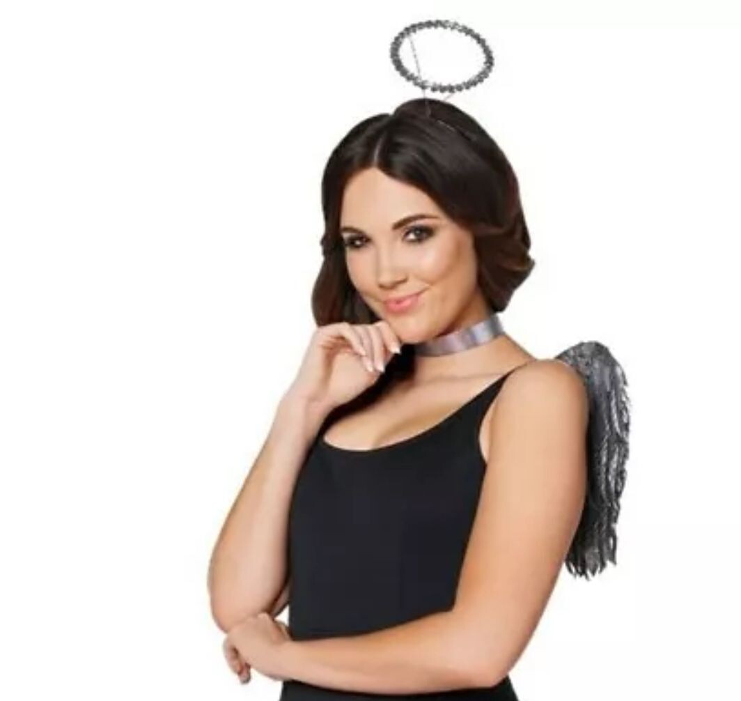 Spirit Fallen Angel Iridescent Costume halloween Halo Silver Wings & Choker