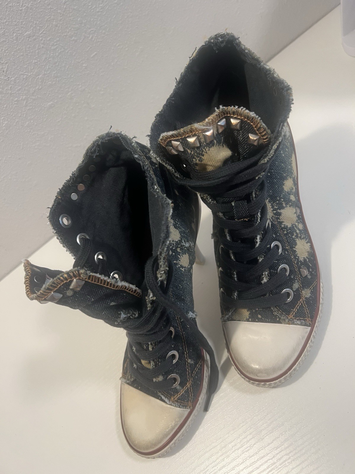 Ash Stone 39 Stilletto Sneakers High Heel Boots Studded Acid Wash Booties Thelma