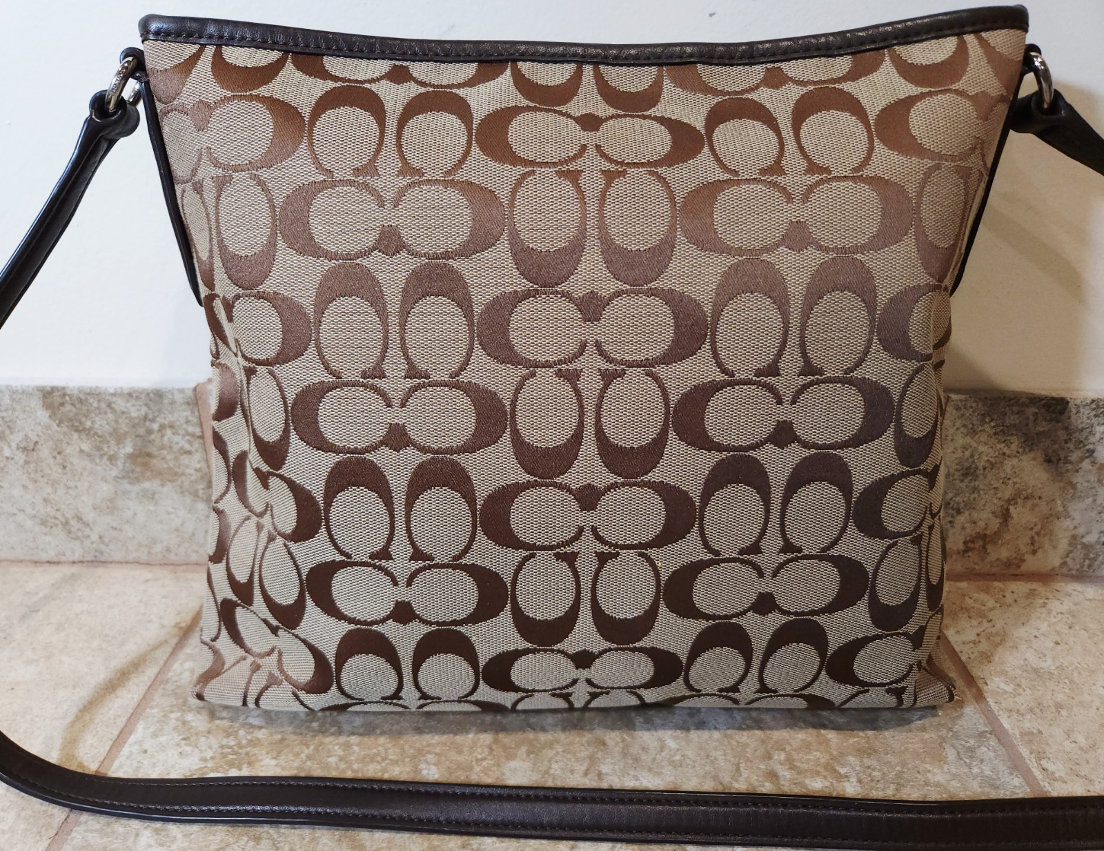 Coach | Vintage Beige CC Monogram Brown Leather Crossbody Travel Bag Purse EUC ✨
