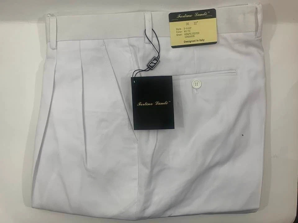 🔥 🔥🔥 NEW Fortino Landi White Dress Pants Double Pleat Cuffed Slacks