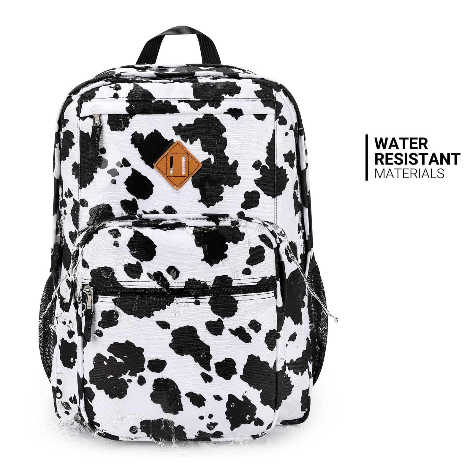 26L Cow Print Black Backpack for School College Travel Water Resistant