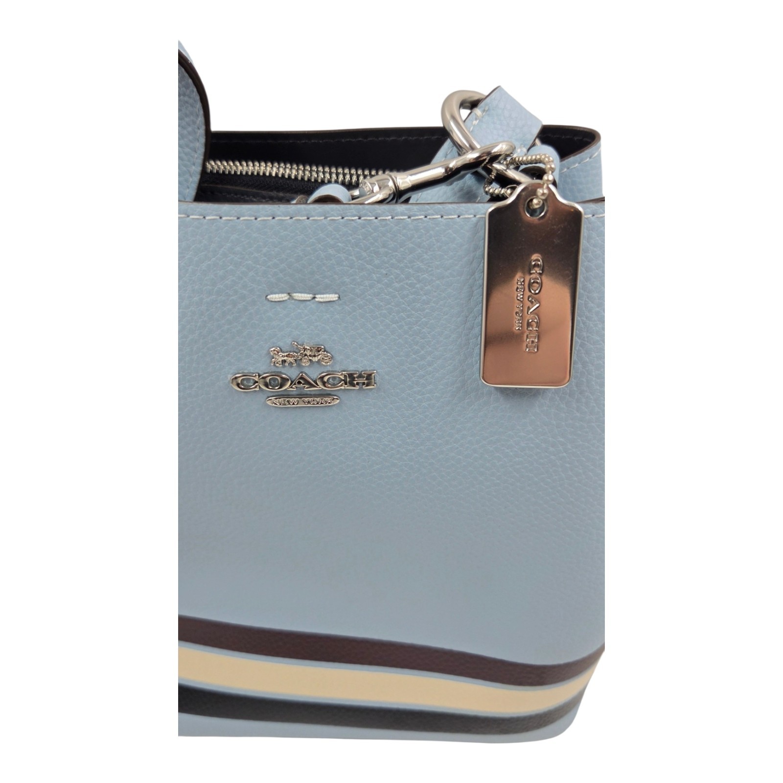Coach Town Bucket Bag Colorblock Stripe Leather, Blue C4080 8.5 x 8.75 x 4 Inch