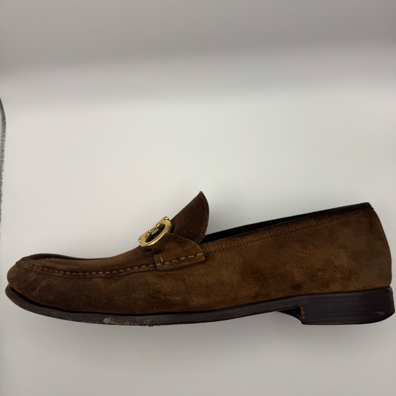 Salvatore Ferragamo Rolo Gancini Loafers Brown Calf Leather Suede 12 EEE Italy