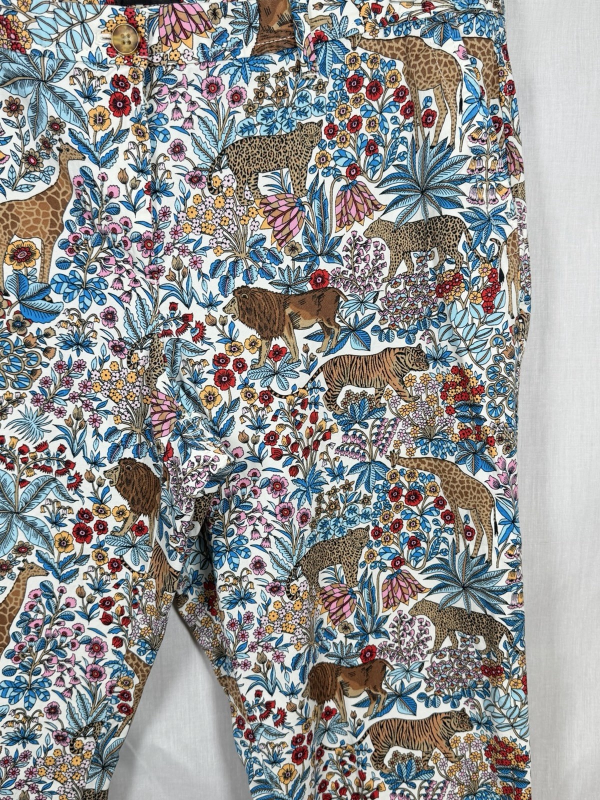 Talbots Relaxed Chino Pants Womens 14P Safari Animal Floral Print Cotton Crop