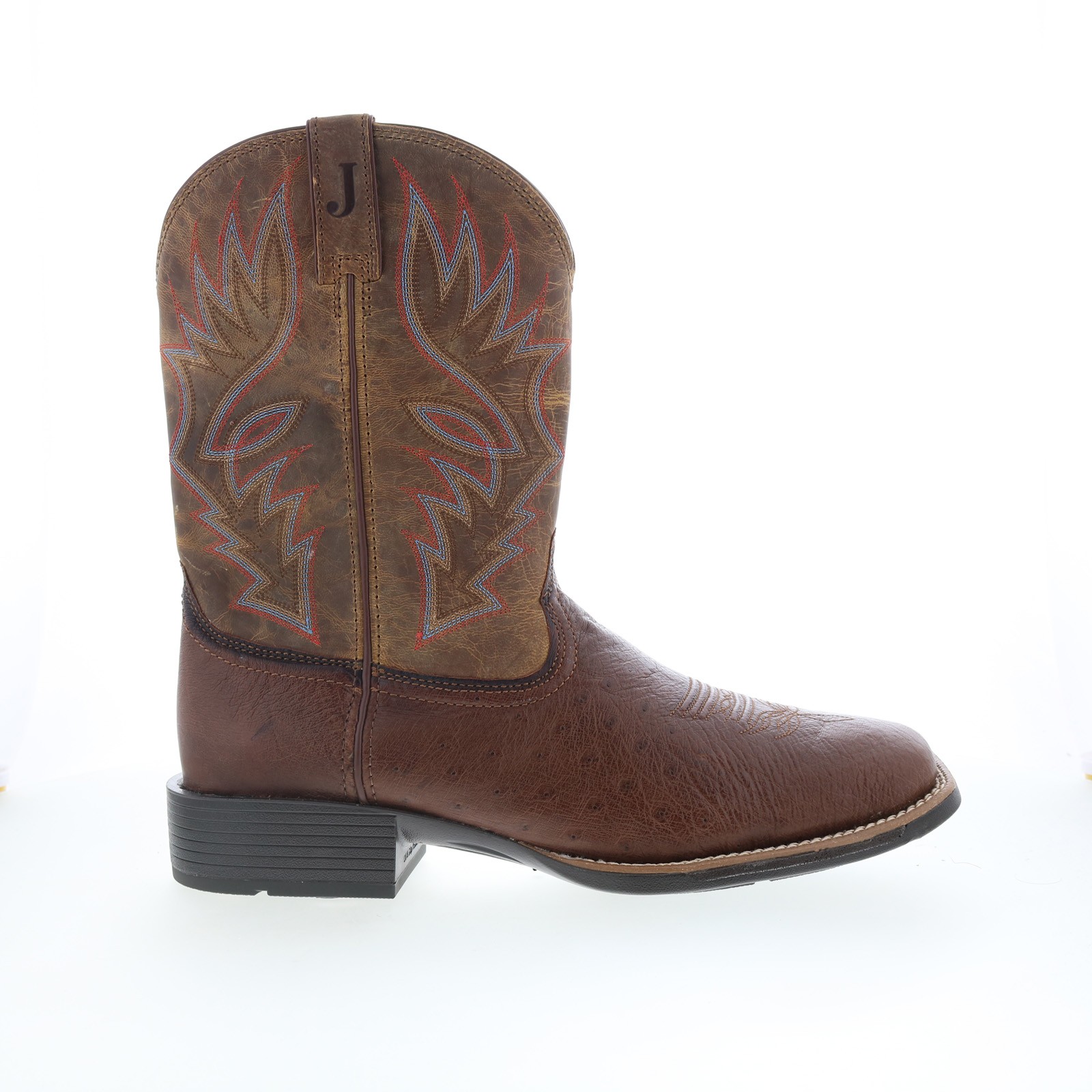Justin Boots Conroe Smooth Ostrich Square Toe Mens Brown Wide Western Boots
