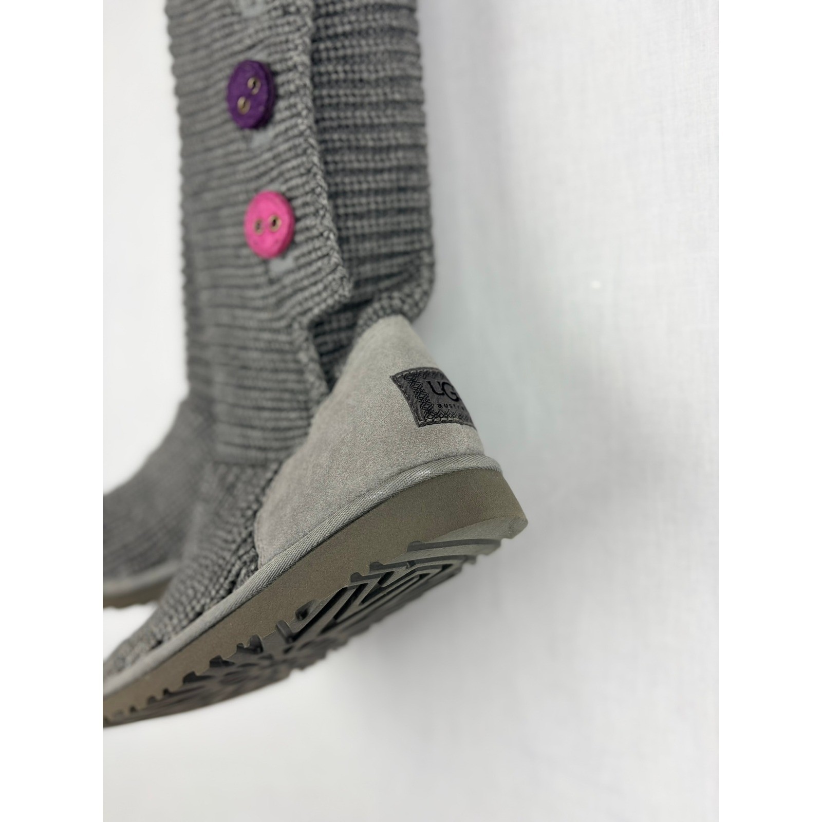 UGG Australia Womens 6 Grey Knit Tall Colorful Buttons Suede Flat Grey Boots