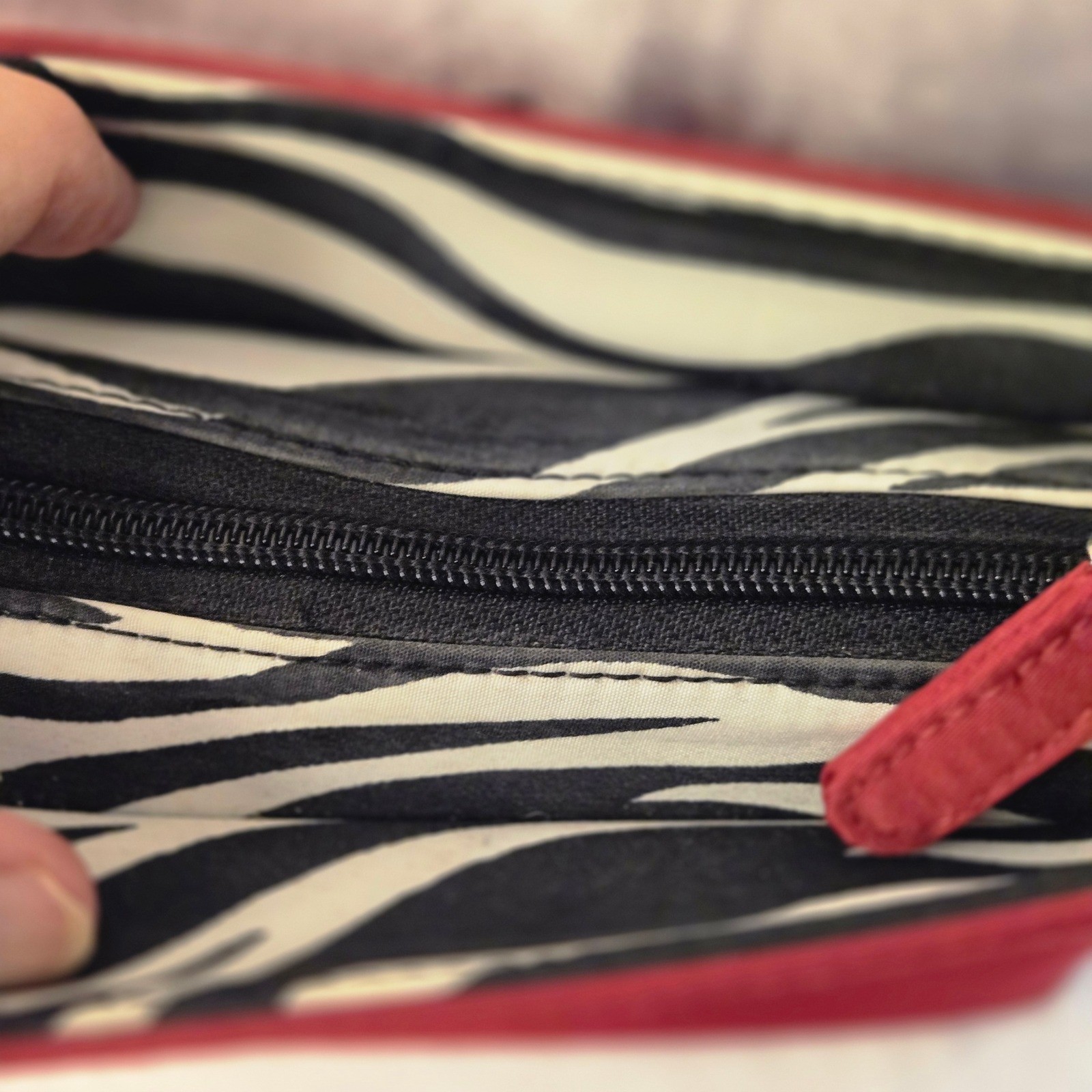 Kate Spade Red Nylon Crossbody Bag Zebra Print Lining Zip Top Shoulder Bag