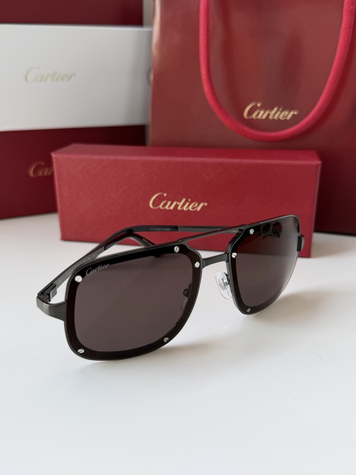 Cartier Santos Sunglasses CT0194S 004 Black Smoke Grey Light Mirror Navigator