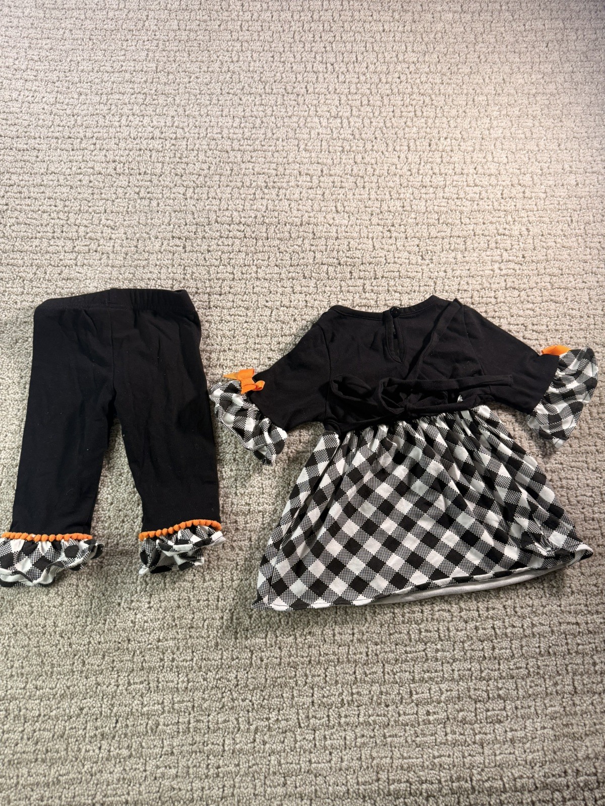 Rare Editions Outfit Girls 6-9M Pumpkin Black White Check Thanksgiving Top Pants