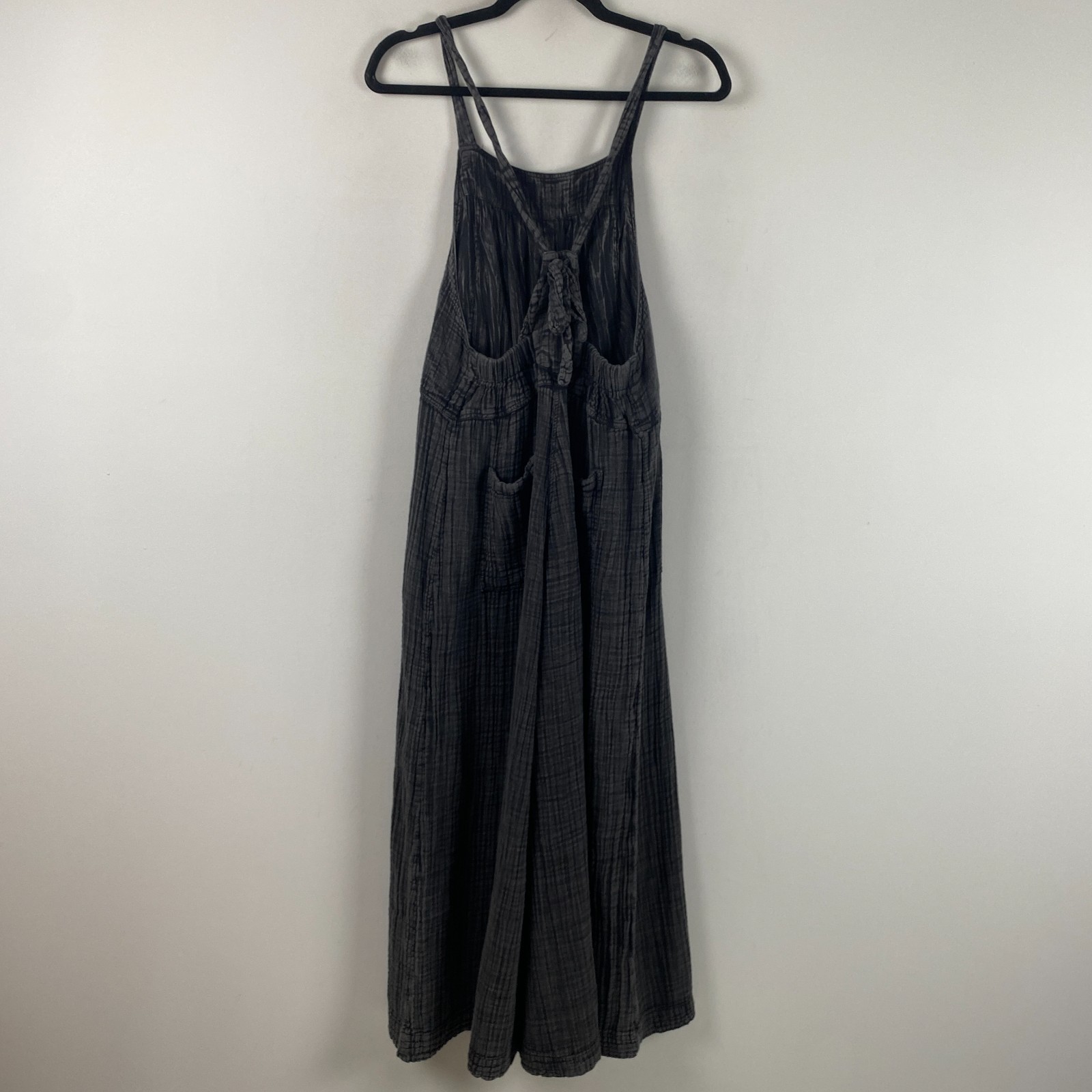 Natural Life Dakota Tie Overall Size L Gauze Washed Out Black Boho Wide Leg