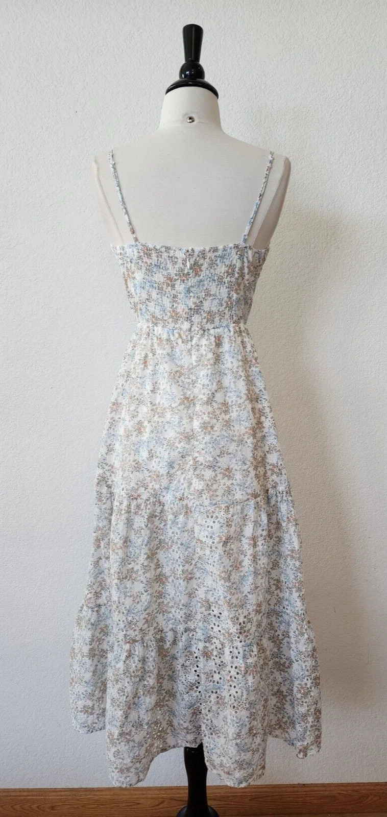 New Anthro Midi Dress Size Small White Floral Eyelet Coquette Cottage Boho Bow