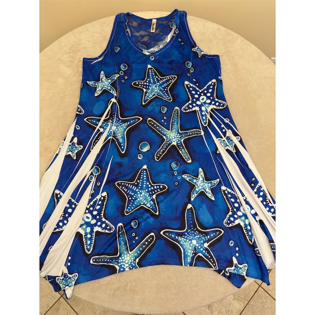 Shoreline Wear Dress Womens XL Blue Starfish Sleeveless Shift Beach NEW!