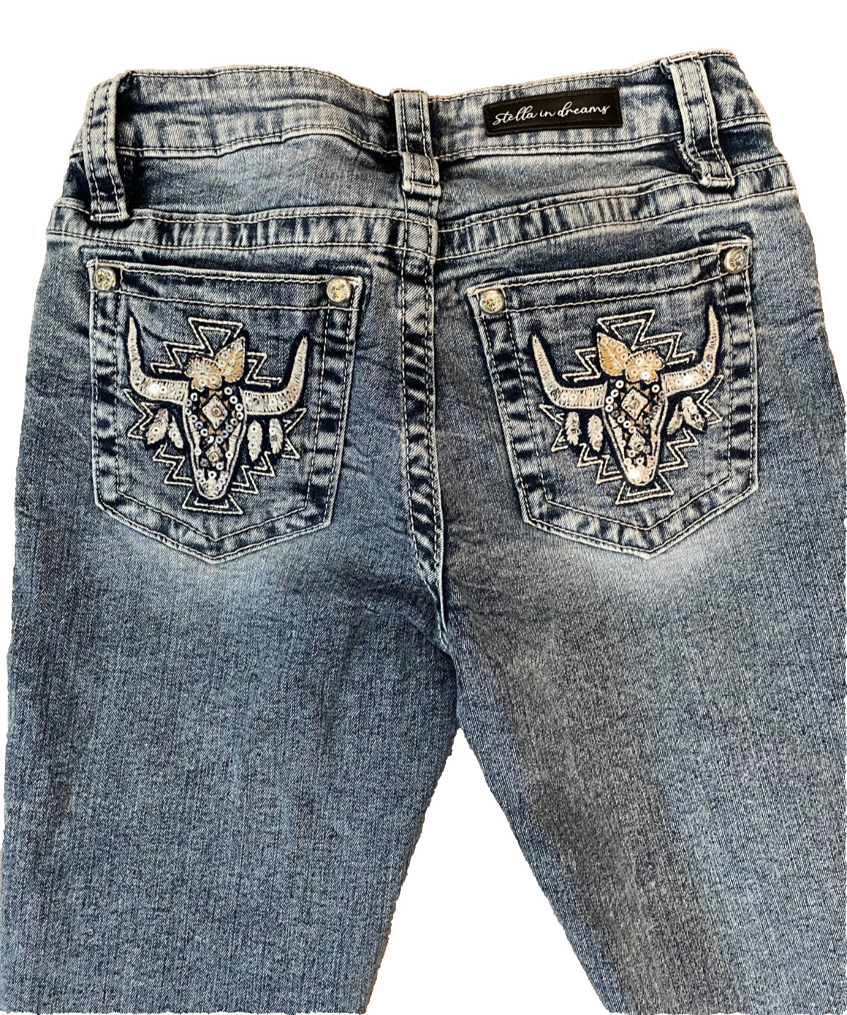 Stella In Dreams Bootcut Jeans 7/28 Western Longhorn Embroidered Bling Pockets