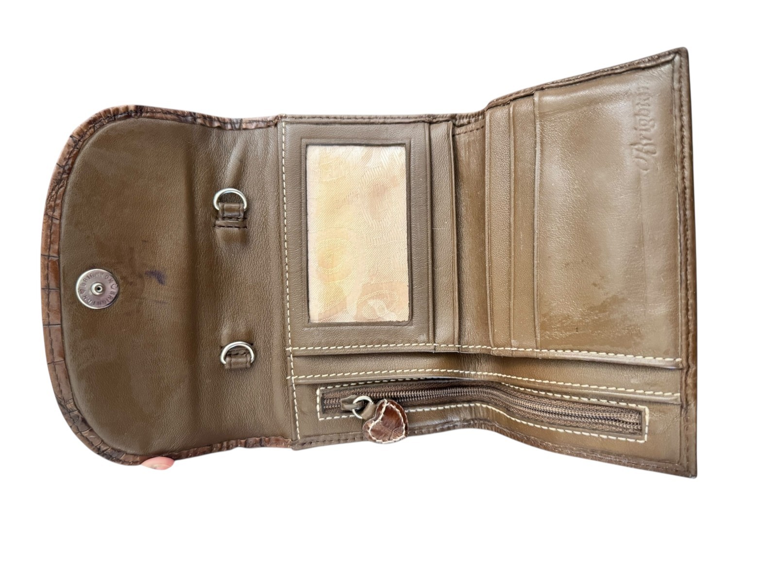 Brighton Crossbody Foldover Wallet Purse for Women Travel Brown Pebbled Leather