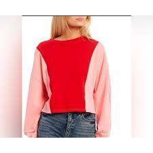 Circus NY by Sam Edelman Pink Red Colorblock Cropped Sweatshirt Womens Small