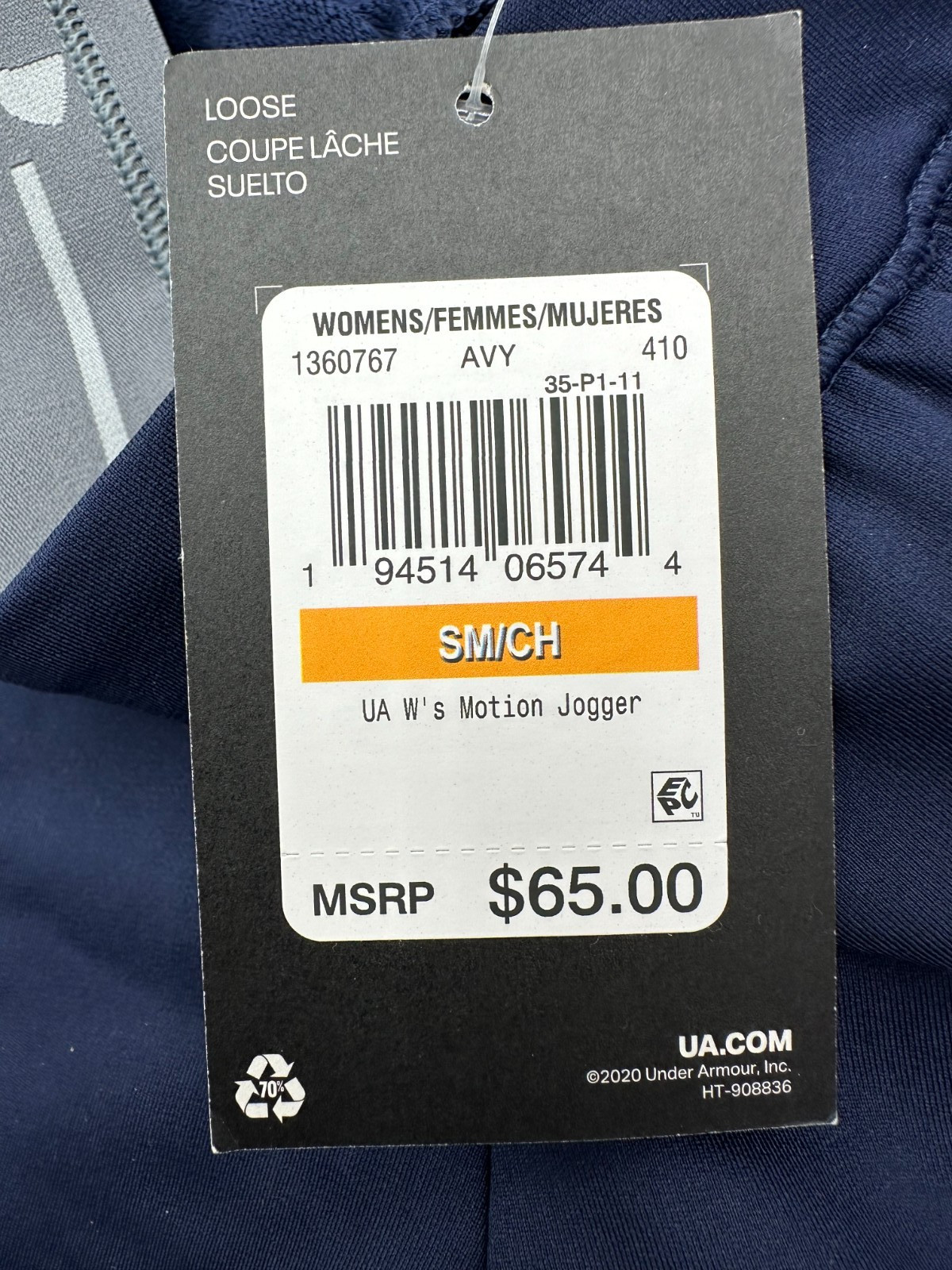 $65 Under Armour Women’s Motion Joggers -1360767- Dark Navy-Small-New With Tags