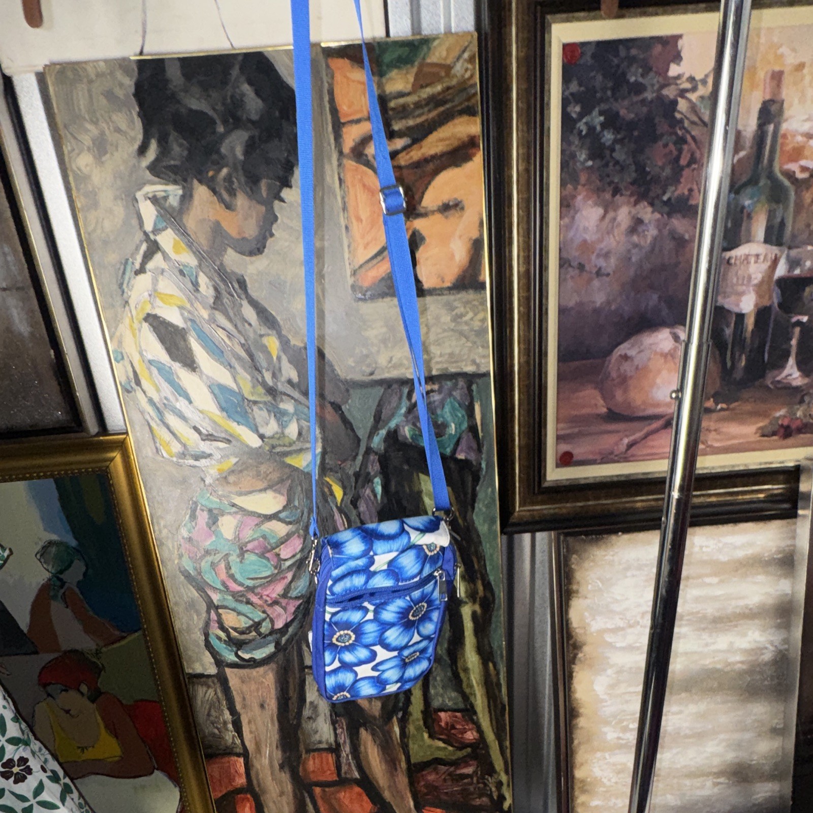 DCW inspired Blue White Floral Crossbody Bag Small Zip Adjustable Strap Lined