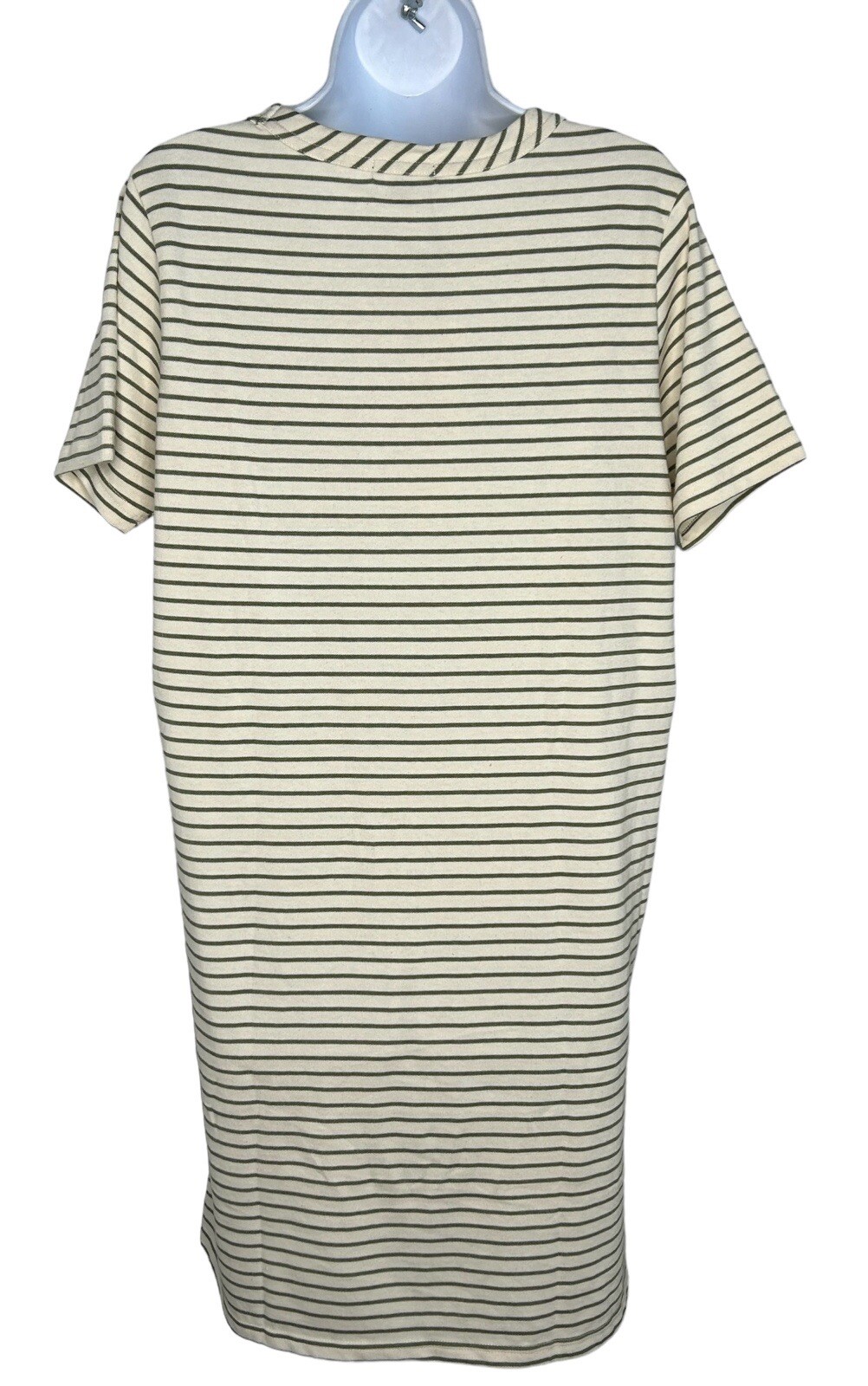 Buffalo Knit Striped Short Sleeve T-shirt Dress ~ Off White / Moss Green ~ Small