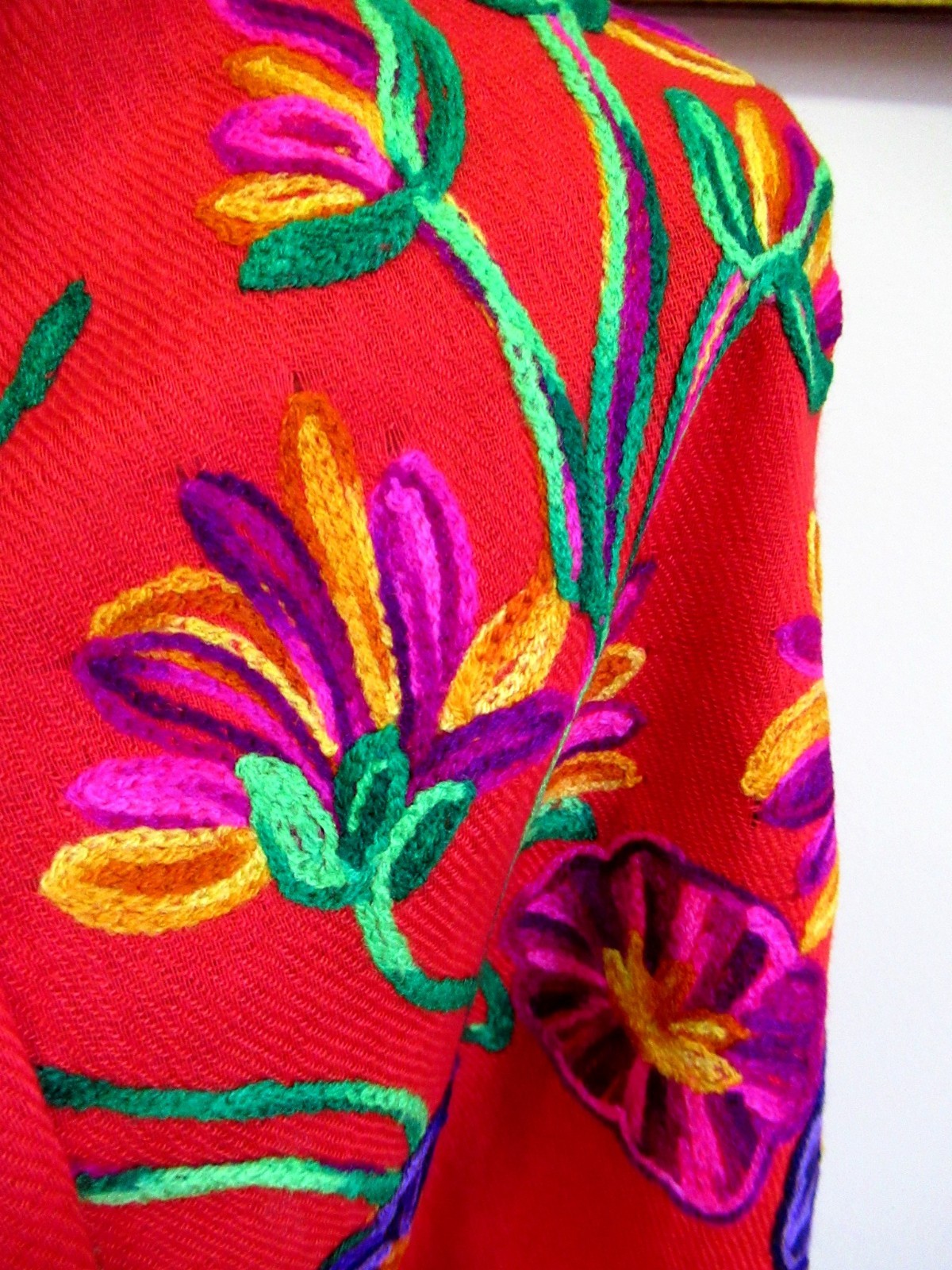 MEXICAN EMBROIDERED SOFT FRINGED SHAWL REBOZO WRAP 76 X 28 – MADE in MEXICO