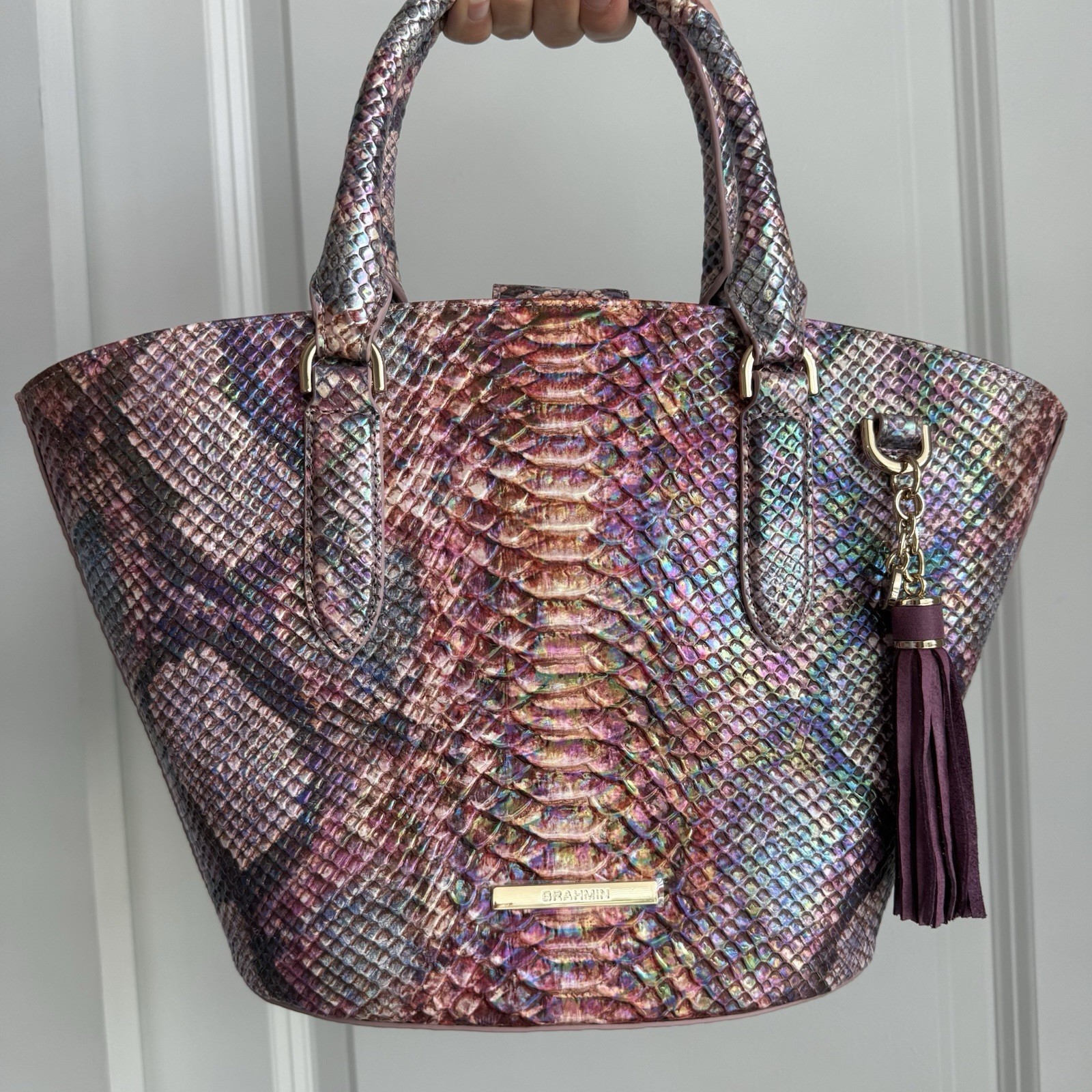 Brahmin Jenny Dewberry Ametrine Leather Satchel Handbag