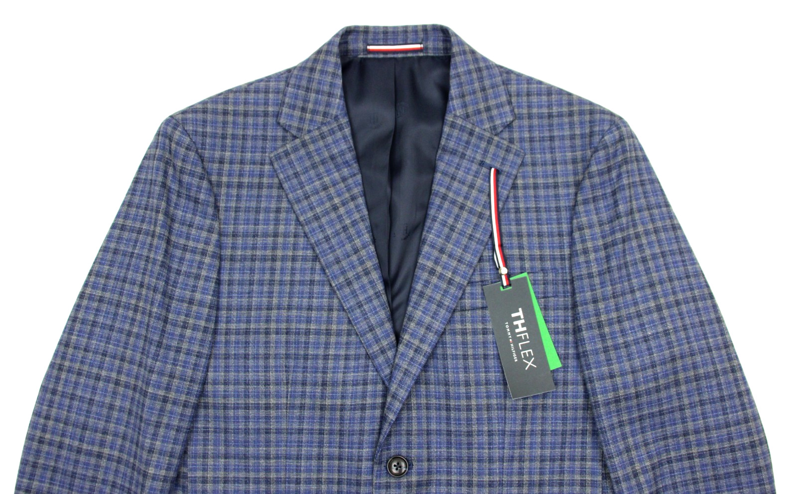 $295 Tommy Hilfiger Sport Coat 36 S Modern Fit Blue Check TH Flex Blazer Jacket