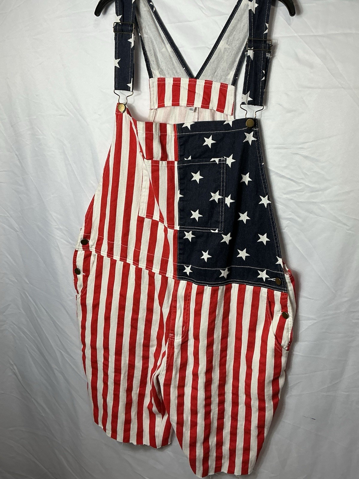 Overall Cut Off Shortalls Shorts Patriotic American Flag Red White Blue 3XL
