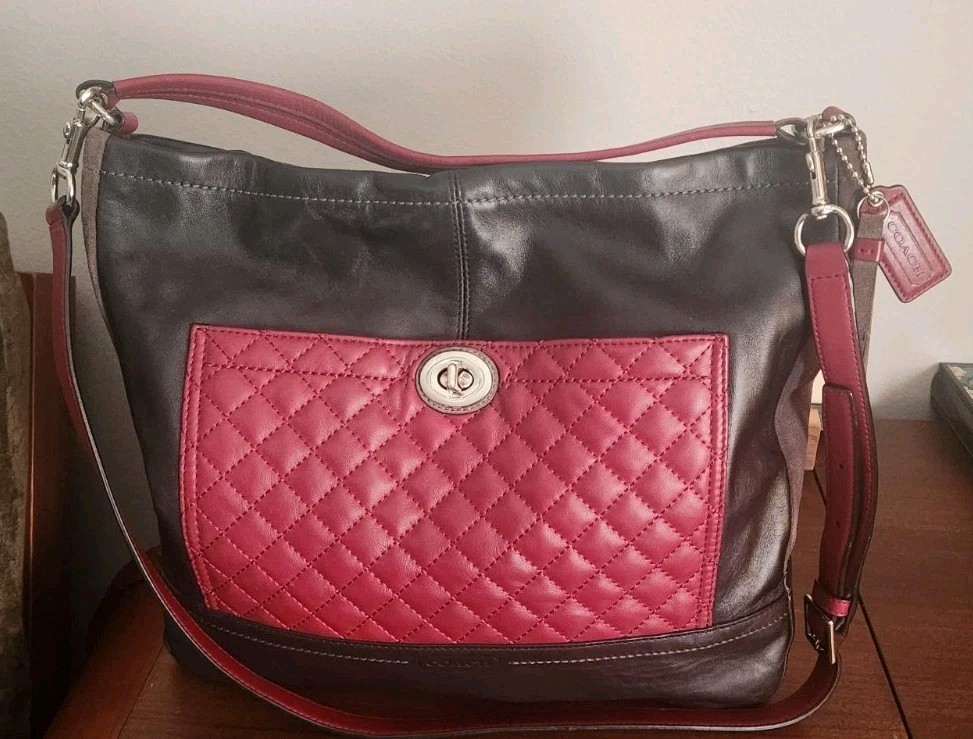 Coach Park Large Colorblock Quilted Leather Crossbody Shoulder Tote Bag 15″x12″