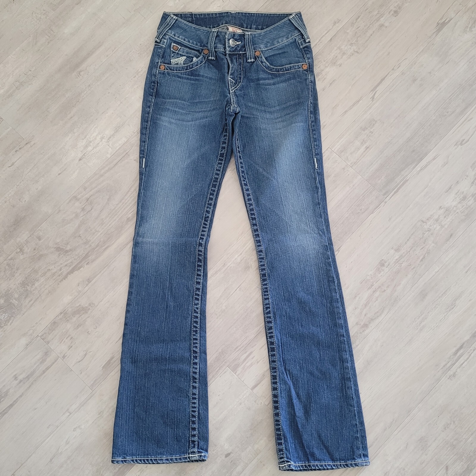 True Religion Becky Bootcut Jeans Size 27 Flap Pockets Medium Distressed