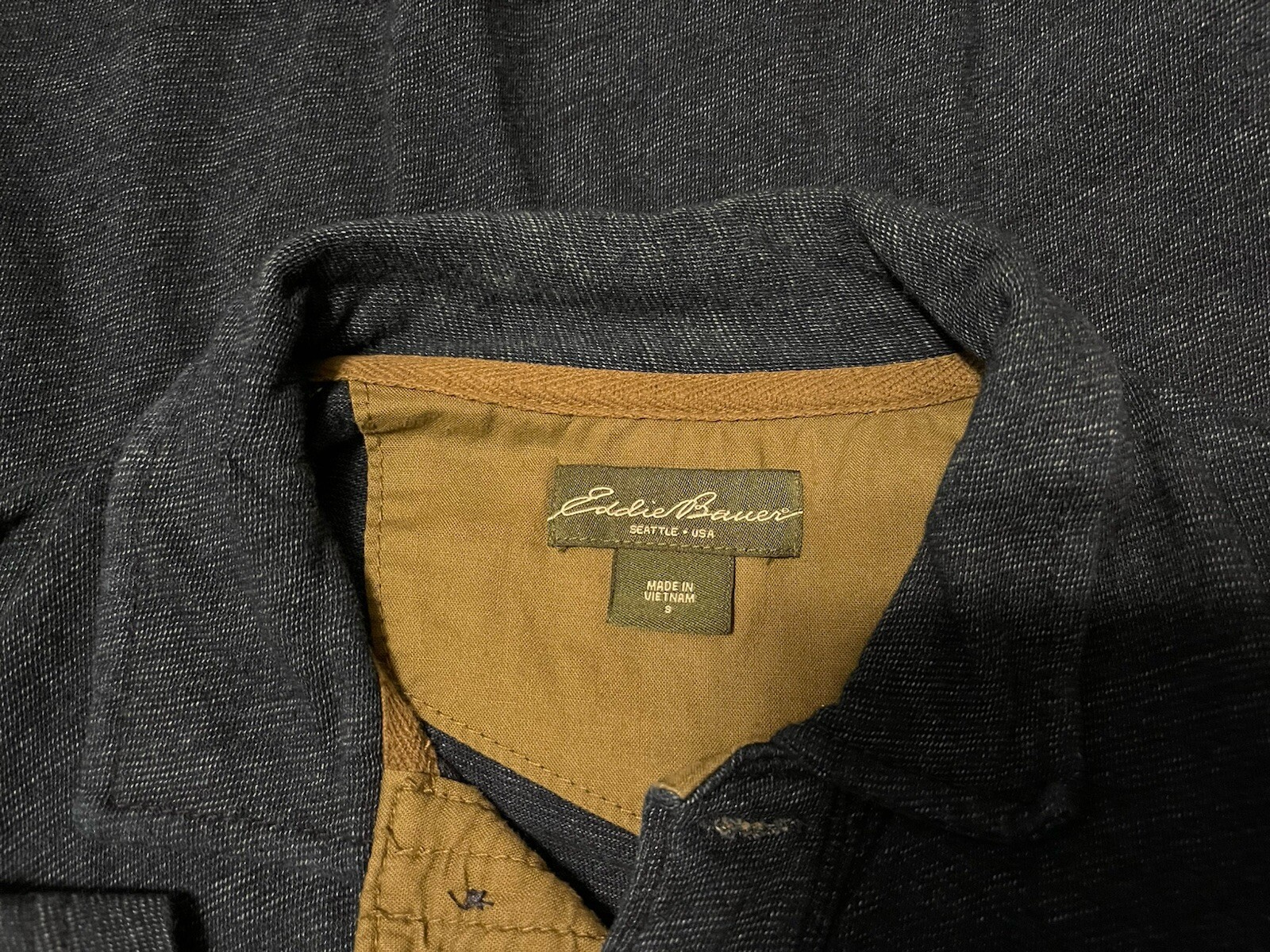 EDDIE BAUER CLASSIC LEGEND COTTON NAVY BLUE STRIPED POLO MEN SIZE SMALL EUC