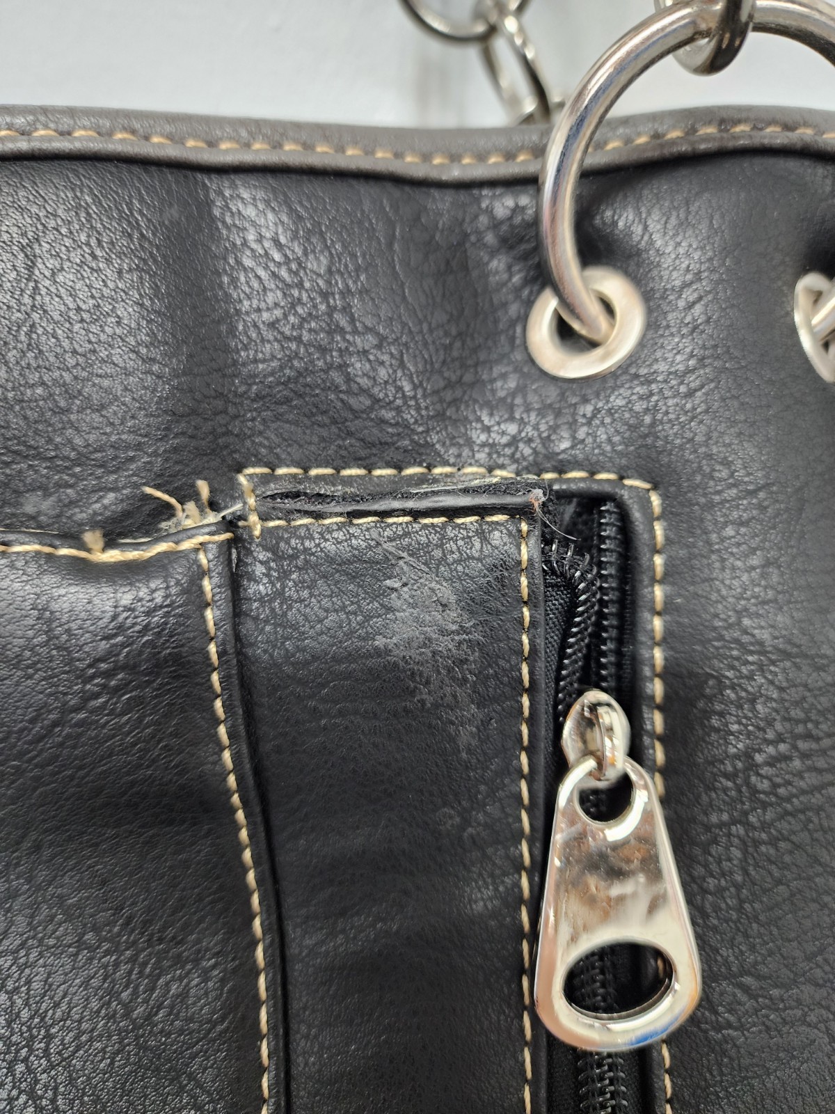 Vintage Y2K Rhinestone Cross Western Gothic Black Leather Handbag Purse