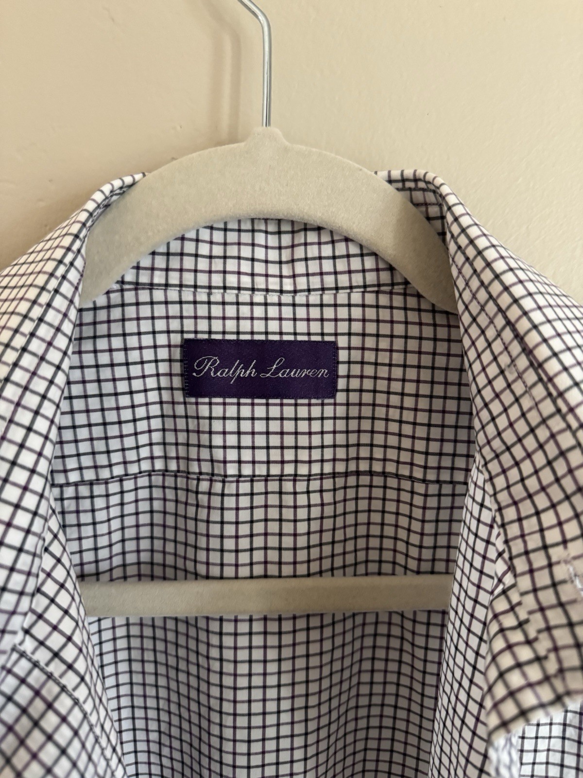 Ralph Lauren Purple Label Check Dress Shirt 15 1/2 Medium Polo Made In Italy