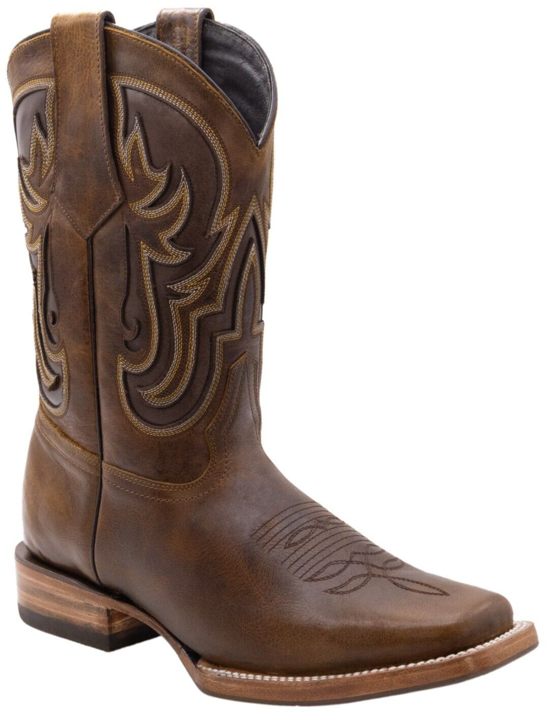 Men Genuine Leather Ranch Square Toe Brown Western Boots Handcrafted Quality