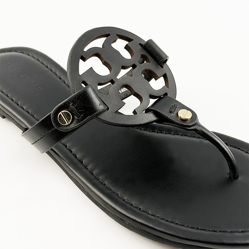 Tory Burch Women’s Miller Sandals Leather Perfect Black Thin Bottom Shoes US7-10