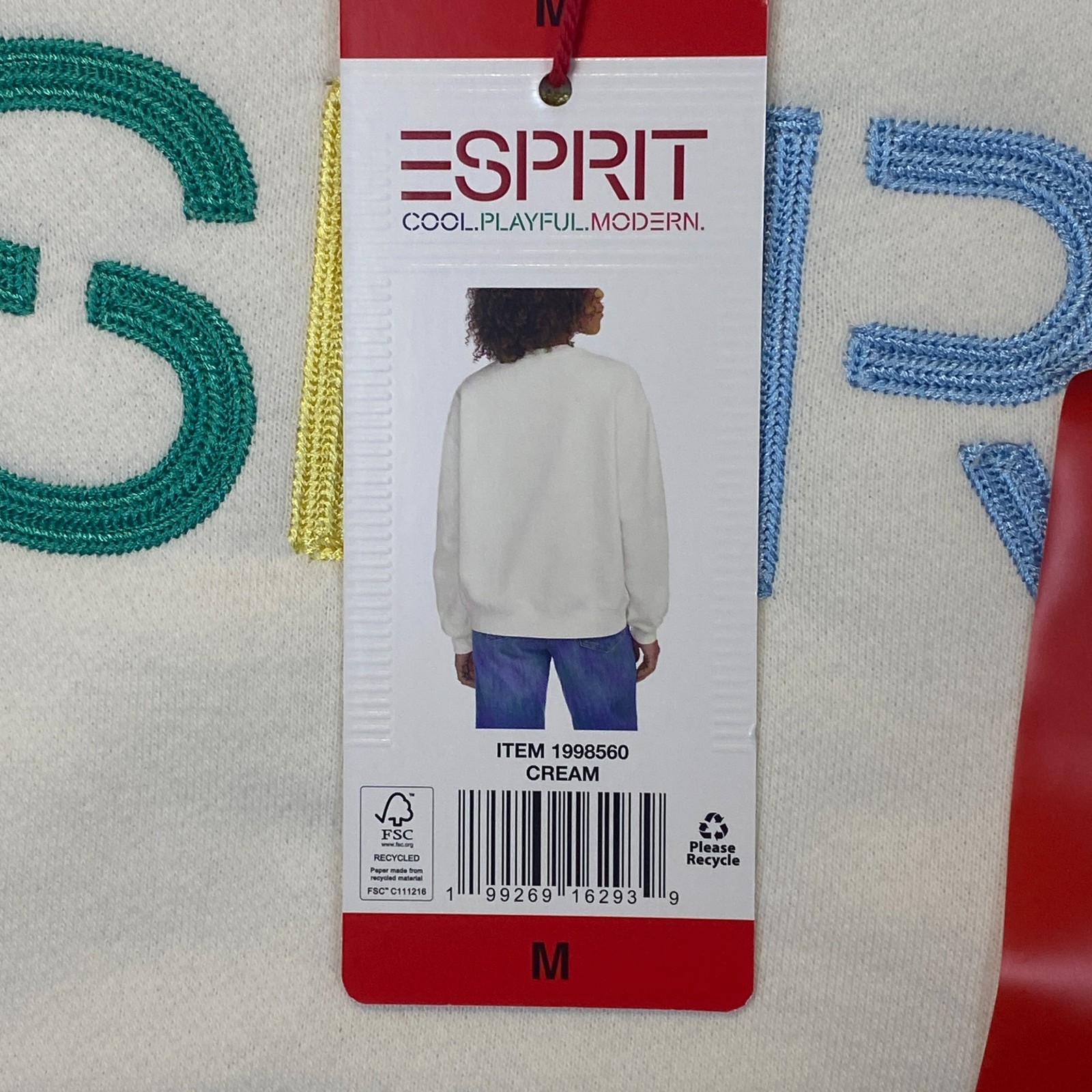 Medium Esprit Women’s Logo Fleece Crewneck Sweatshirt M Cream Viral 80’s Costco