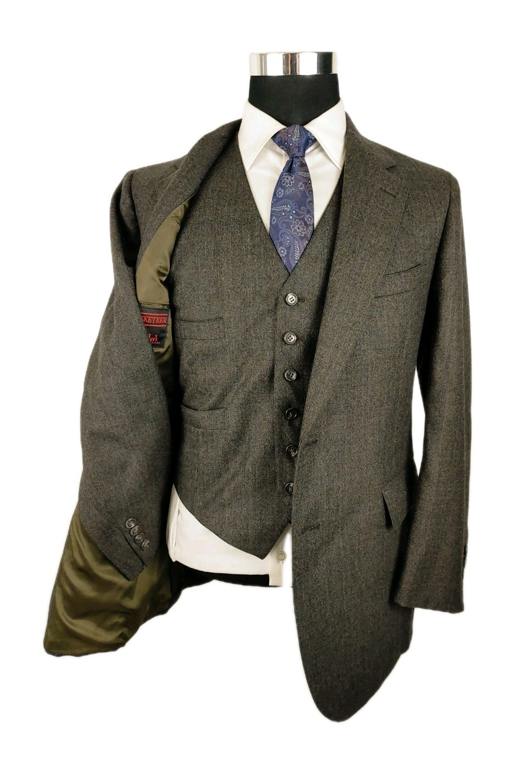 Vintage Cricketeer Men’s 39R 30×30 3Pcs Dark Brown Plaid Wool Tweed Suit Vest