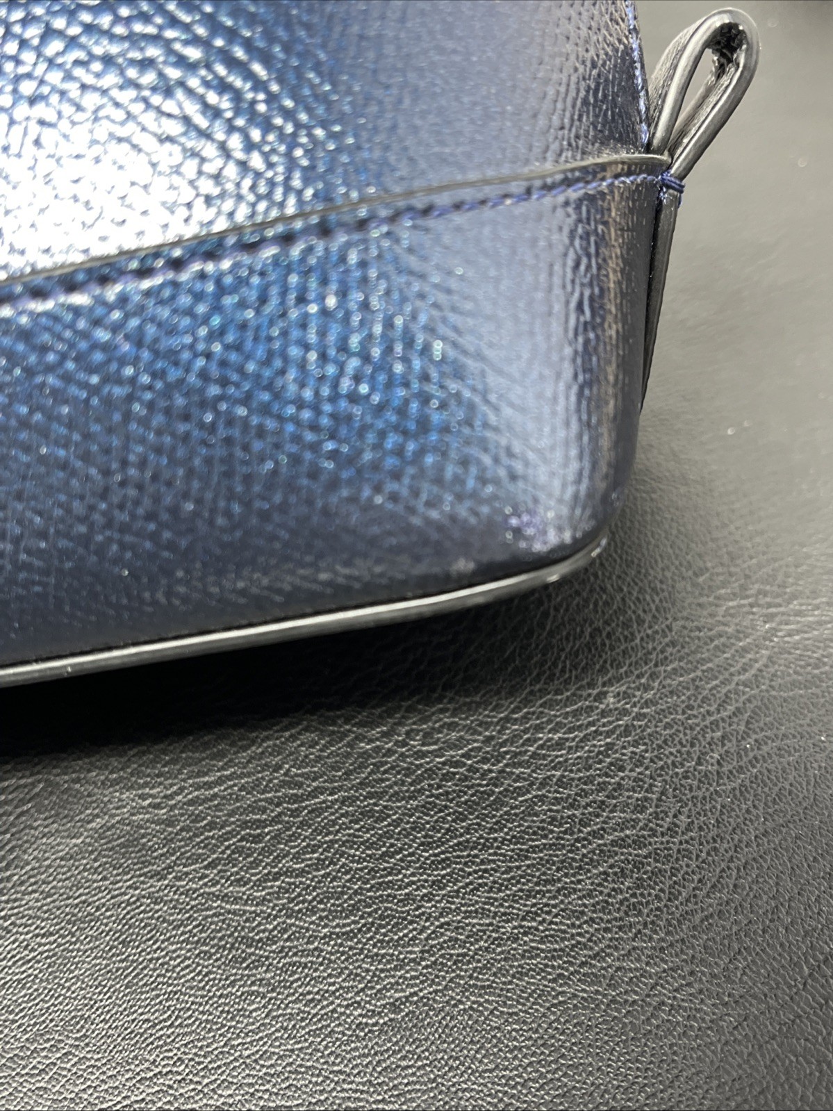 Coach Mini Sierra Satchel handbag Metallic Blue leather Crossbody Flaws