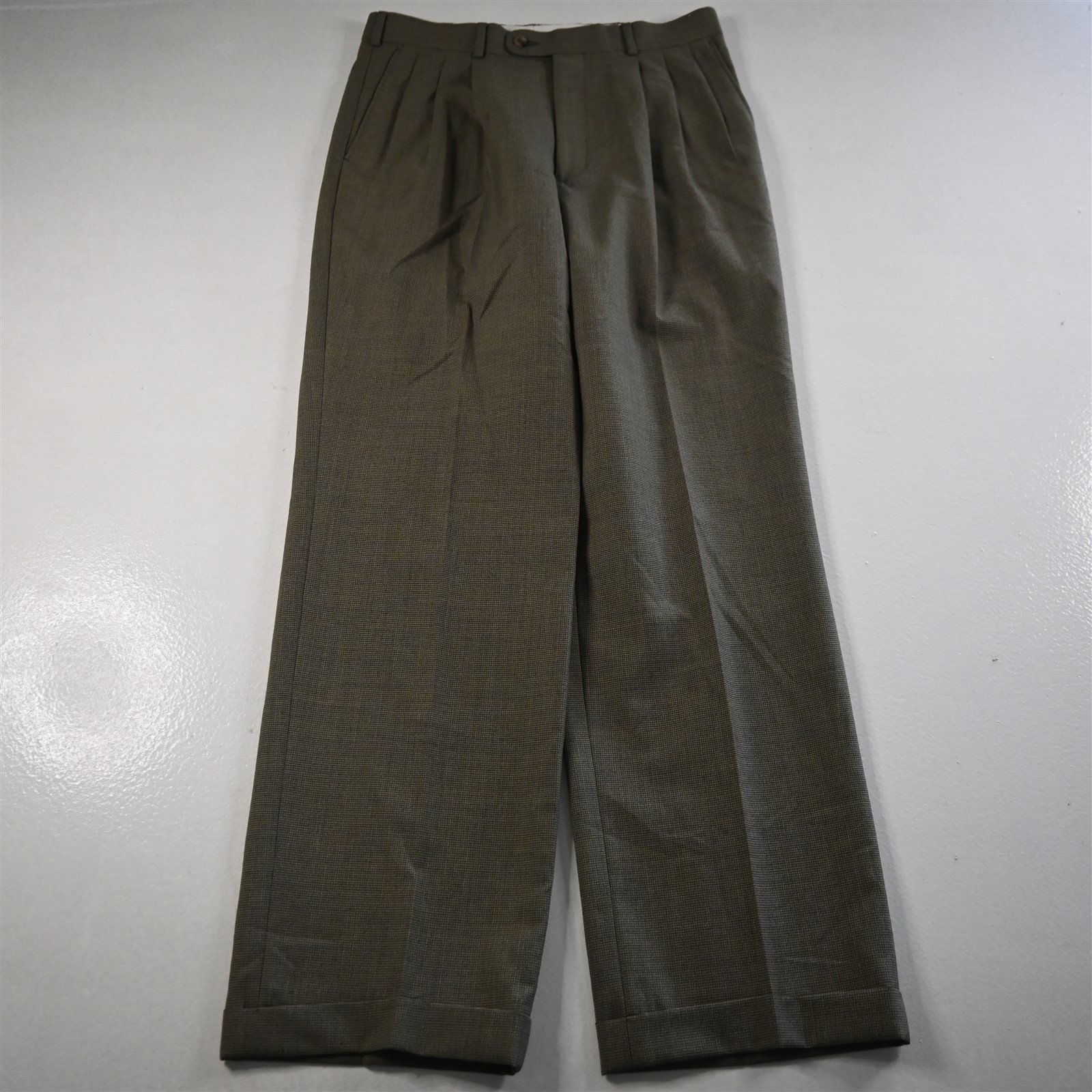 Vtg Mens Double Breasted 40L 32×34 Brown Check Wool Mens Jacket Pants Suit