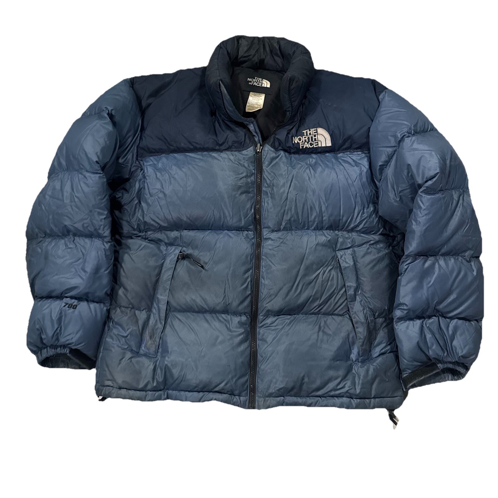 Mens Vintage The North Face Blue Full Zip Nuptse Puffer Jacket Size Large