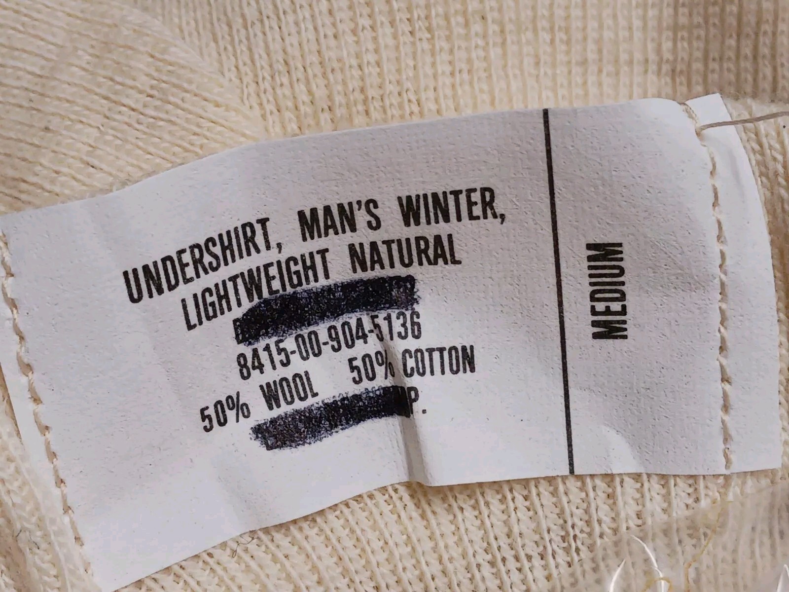 USGI Military Wallace Beery 50% Cotton 50% Wool Underwear Tops Size Medium IRR