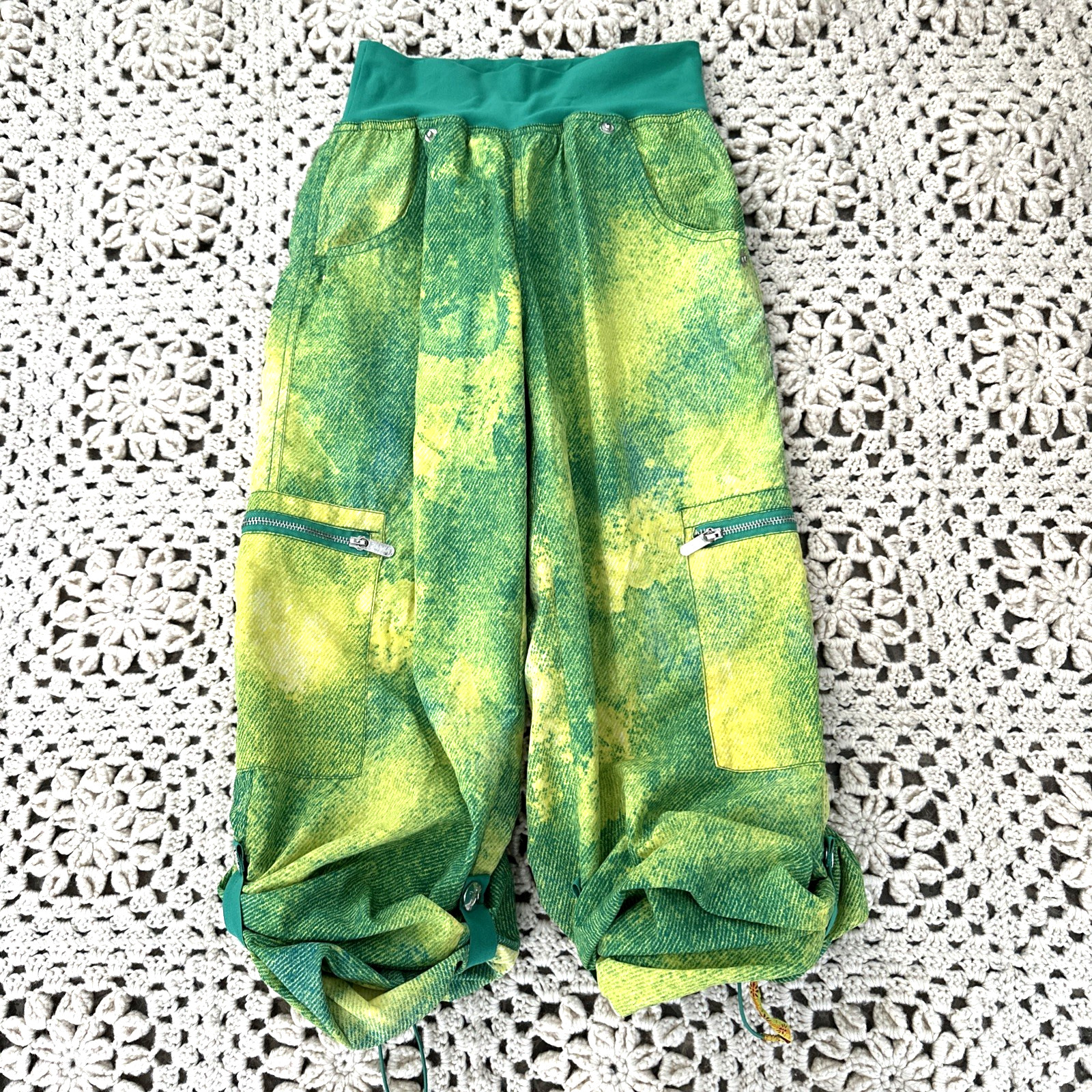 Zumba Pants Womens Green Cargo Parachute Adjustable Ankle Strap XS