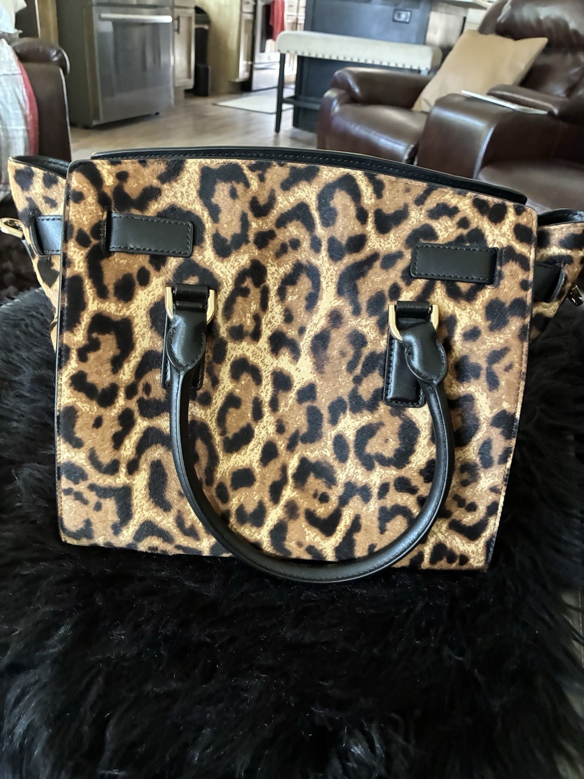 Michael Kors Large Leopard Animal Print Satchel Zip Padlock Strap Dust Bag