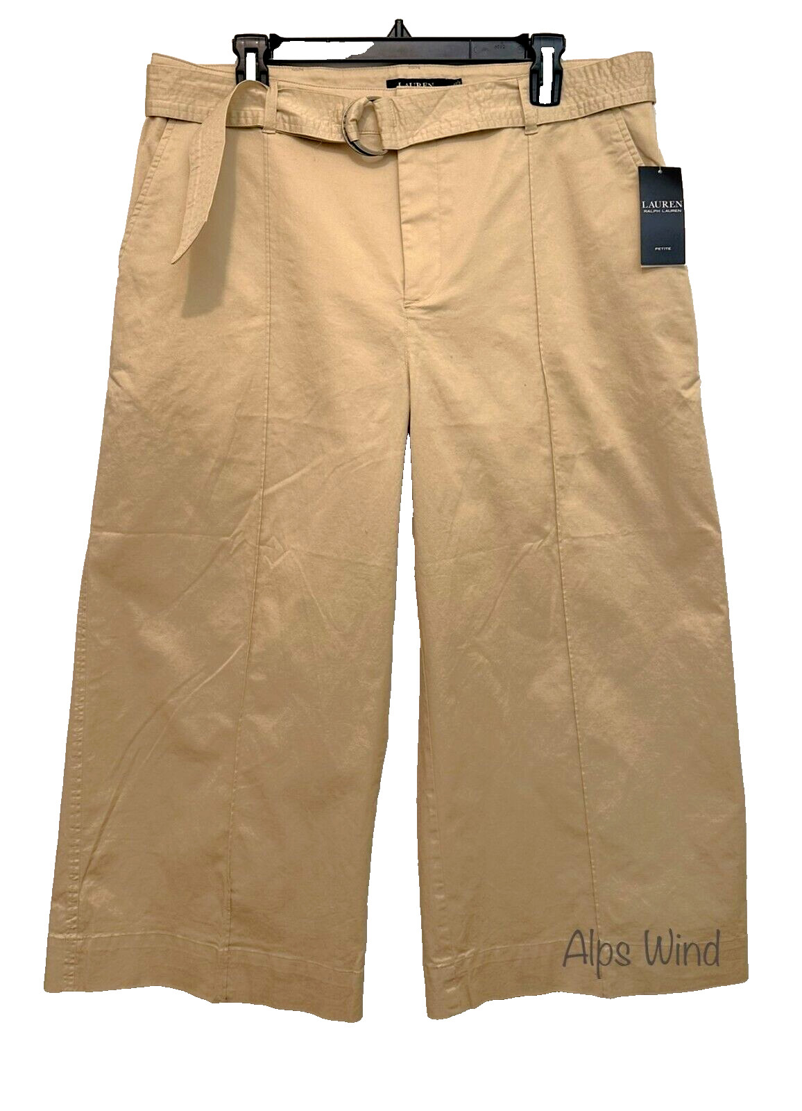 Lauren Ralph Lauren Micro-Sanded Twill Belted Wide Leg Pants Womens 14P Tan $125