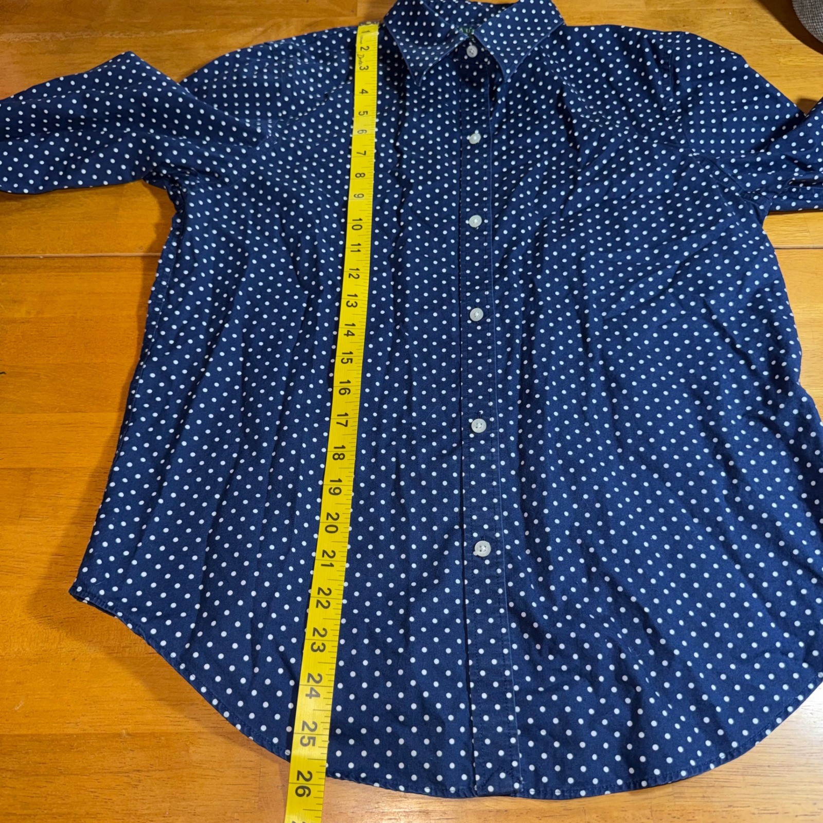 Lauren Ralph Lauren Navy Blue Polka Dot Button Down Shirt M Non-Iron Cotton