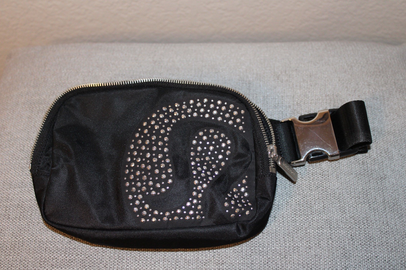 Lululemon Everywhere Belt Bag Black Rhinestone Logo Crossbody Waist Bag